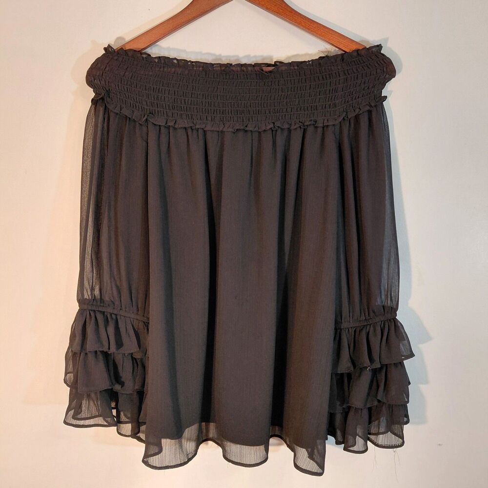 Black Chiffon Off Shoulder Ruffle Blouse Size L Gothic Dark Romantic Witchy Top